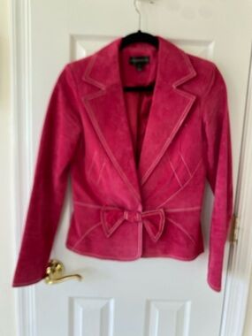 bagatelle Hot Pink Suede Tie-Front Blazer